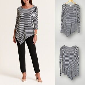 CAbi | Boat Stripe Tee Top Asymetric Long Sleeve Black White